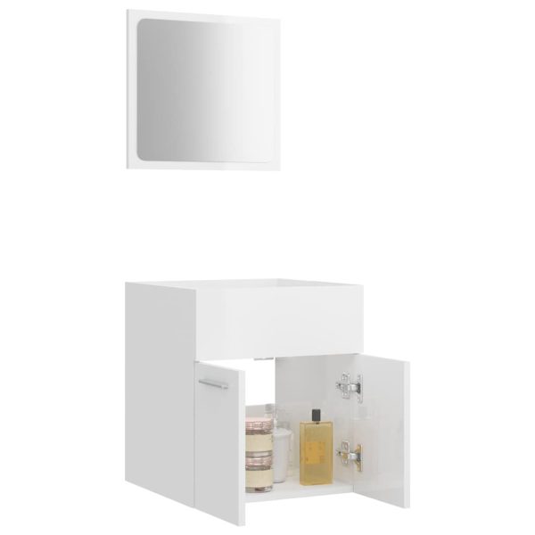 Set Mobili Da Bagno 2 Pz Bianco Lucido In Legno Multistrato - Image 4