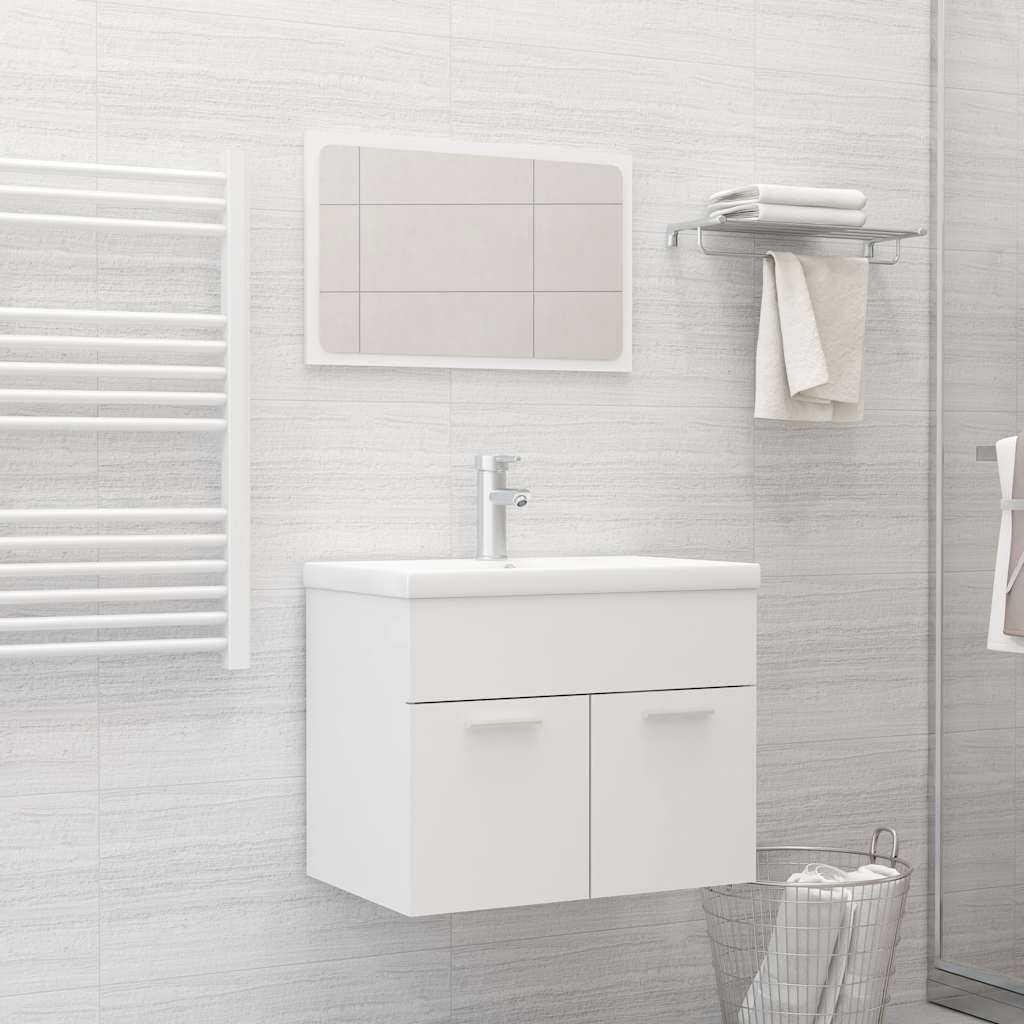 Set Mobili Da Bagno 2 Pz Bianco In Legno Multistrato