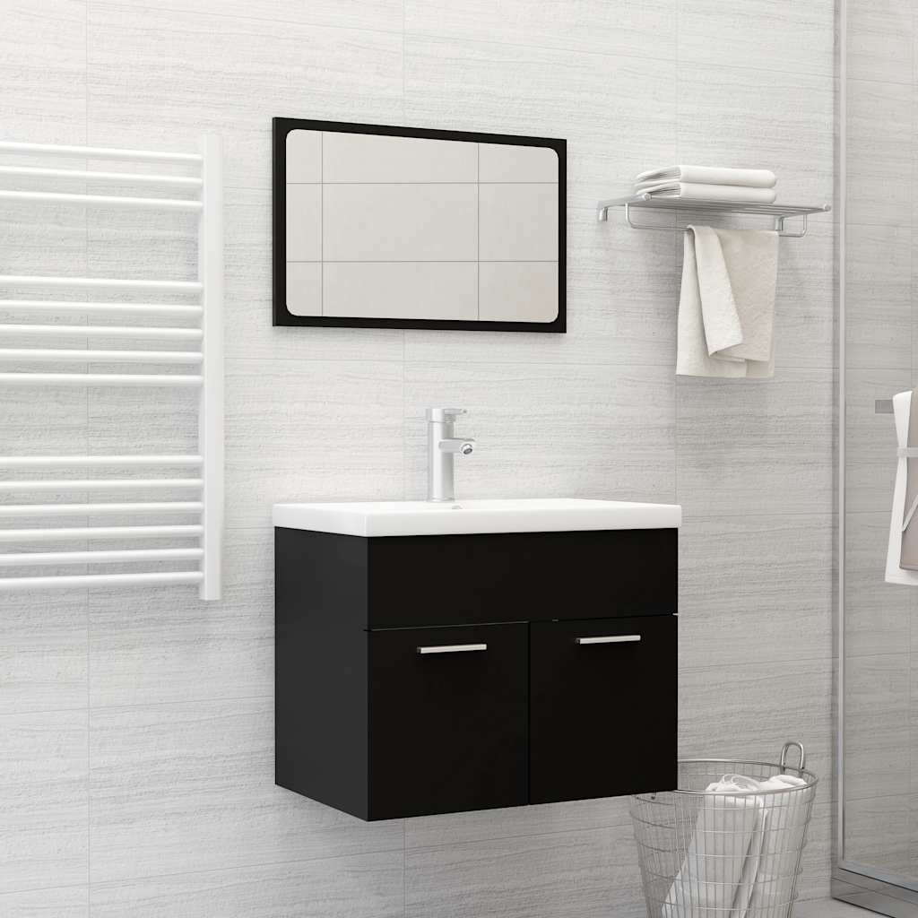 Set Mobili Da Bagno 2 Pz Nero In Legno Multistrato