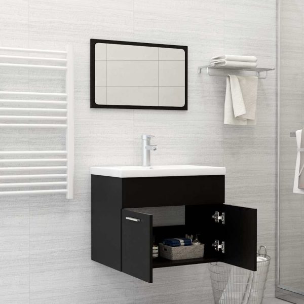 Set Mobili Da Bagno 2 Pz Nero In Legno Multistrato - Image 3