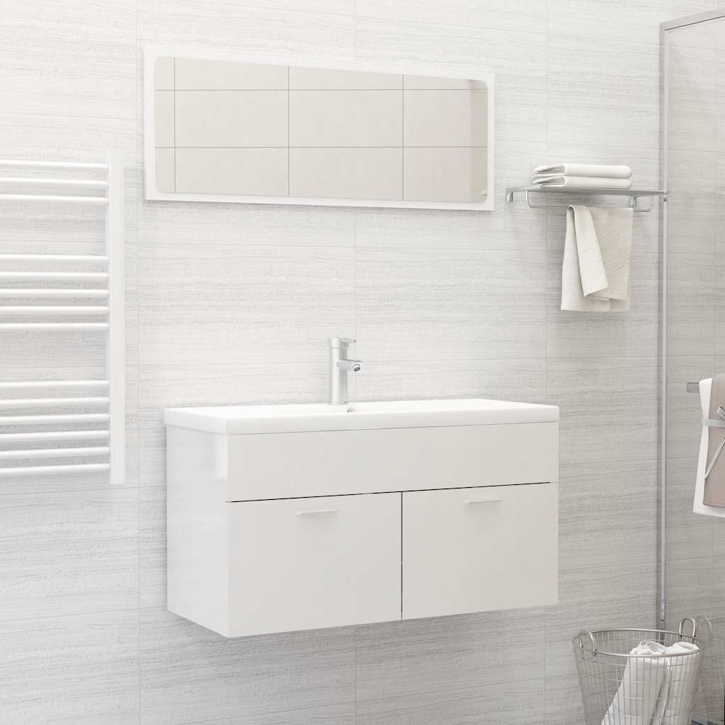Set Mobili Da Bagno 2 Pz Bianco Lucido In Legno Multistrato