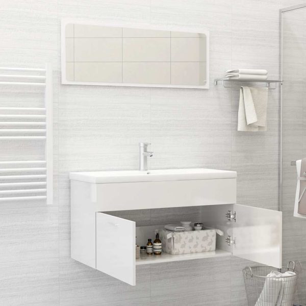 Set Mobili Da Bagno 2 Pz Bianco Lucido In Legno Multistrato - Image 3