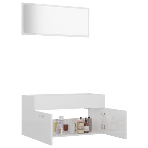 Set Mobili Da Bagno 2 Pz Bianco Lucido In Legno Multistrato - Image 4