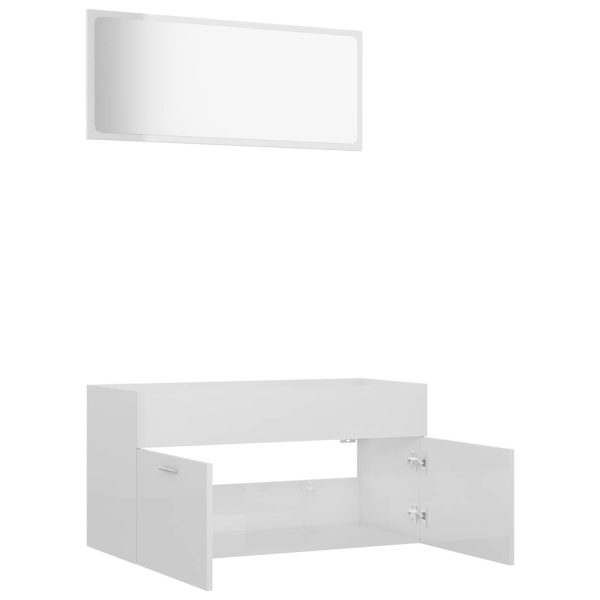 Set Mobili Da Bagno 2 Pz Bianco Lucido In Legno Multistrato - Image 6