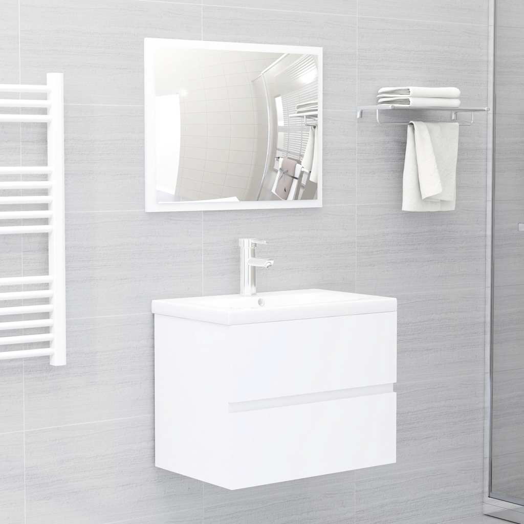 Set Mobili Da Bagno 2 Pz Bianco In Legno Multistrato