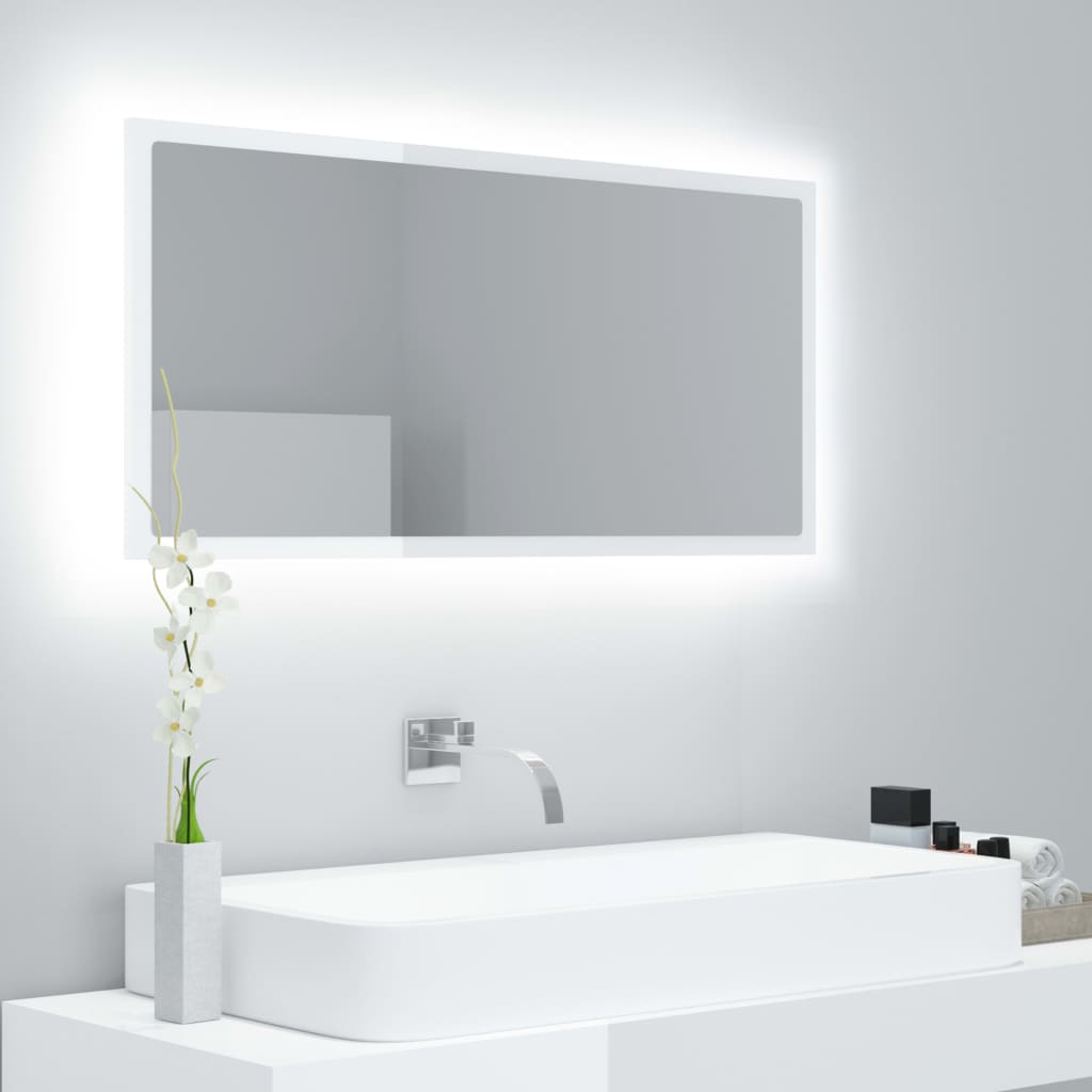 Specchio Da Bagno Led Bianco Lucido 90x8,5x37 Cm In Acrilico