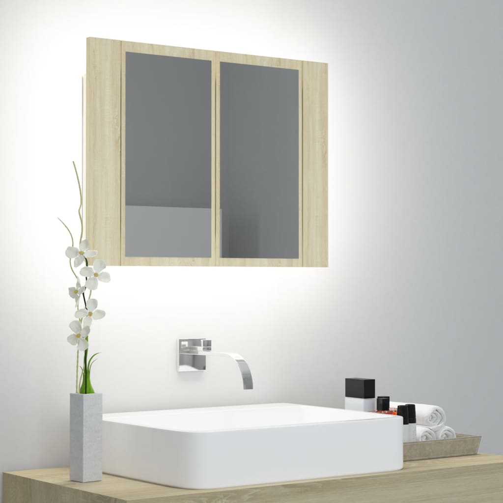 Armadietto A Specchio Con Luci Led Rovere Sonoma In Acrilico