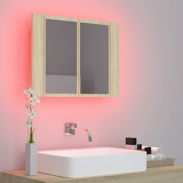 Armadietto A Specchio Con Luci Led Rovere Sonoma In Acrilico - Image 4