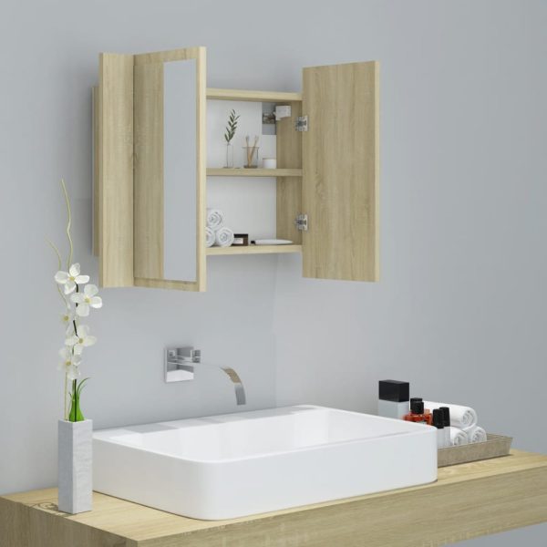 Armadietto A Specchio Con Luci Led Rovere Sonoma In Acrilico - Image 6