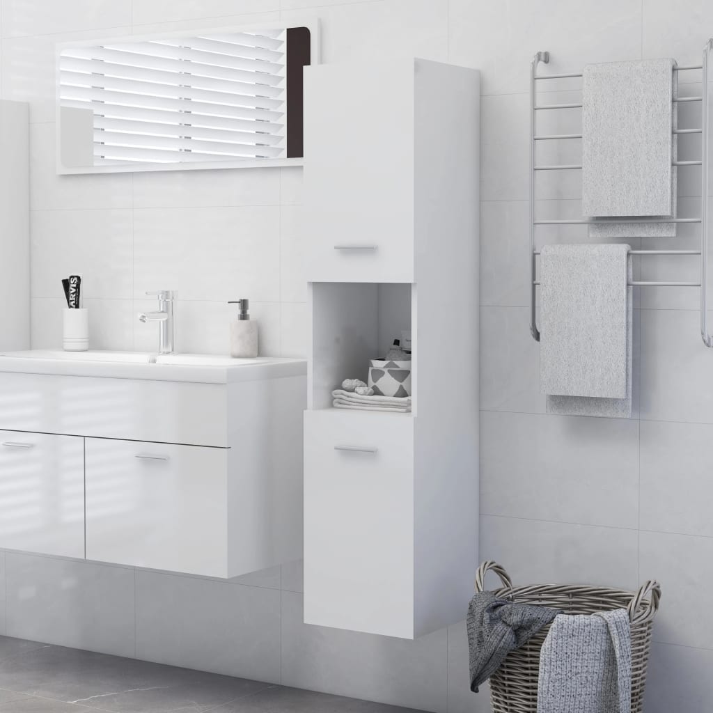 Armadietto Bagno Bianco Lucido 30x30x130cm In Legno Multistrato