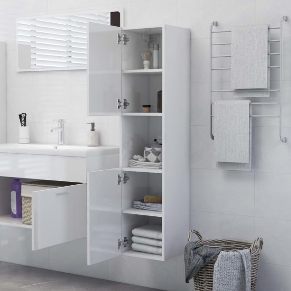 Armadietto Bagno Bianco Lucido 30x30x130cm In Legno Multistrato - Image 3