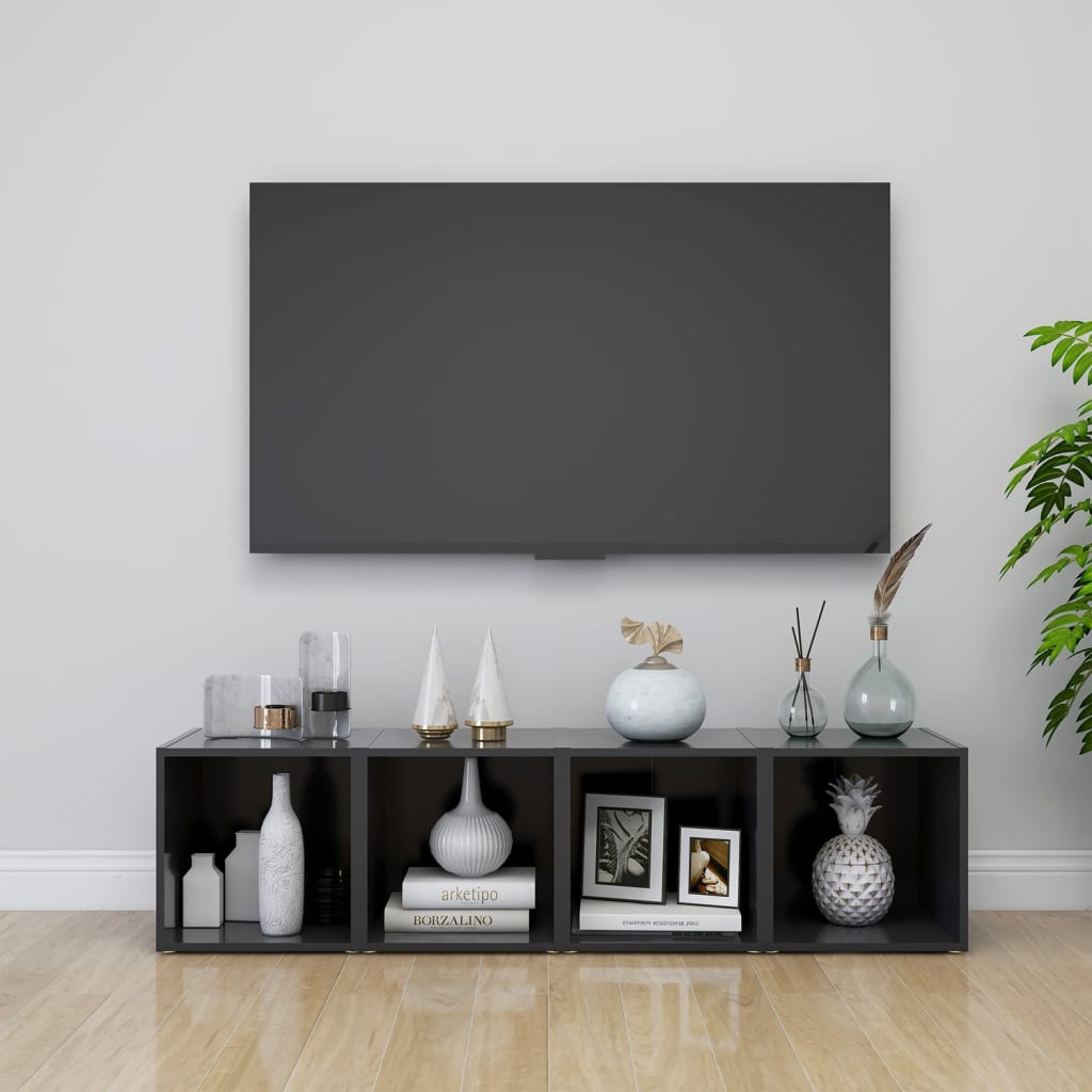 Mobili Porta Tv 4 Pz Grigi 37x35x37 Cm In Legno Multistrato