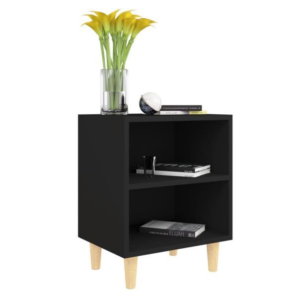 Comodino Con Gambe In Legno Massello Nero 40x30x50 cm - Image 3