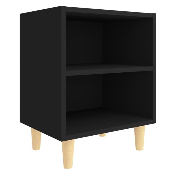 Comodini Con Gambe In Legno Massello 2pz Neri 40x30x50 cm - Image 4