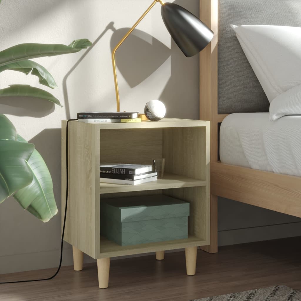 Comodino Con Gambe In Legno Massello Rovere Sonoma 40x30x50cm