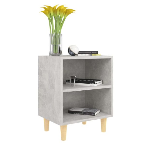Comodini Gambe In Legno Massello 2pz Grigio Cemento 40x30x50 cm - Image 3