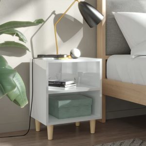 Comodini Gambe In Legno Massello 2pz Bianco Lucido 40x30x50 cm