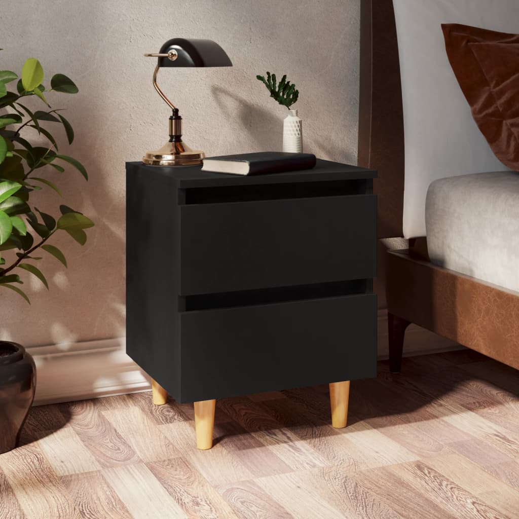 Comodini Con Gambe In Pino Massello 2pz Neri 40x35x50 cm