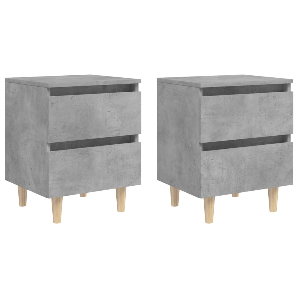 Comodini Con Gambe Pino Massello 2pz Grigio Cemento 40x35x50 cm