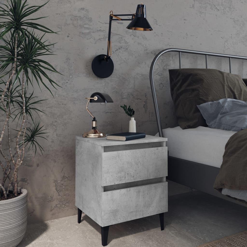 Comodini 2pz Grigio Cemento 40x35x50 Cm In Legno Multistrato