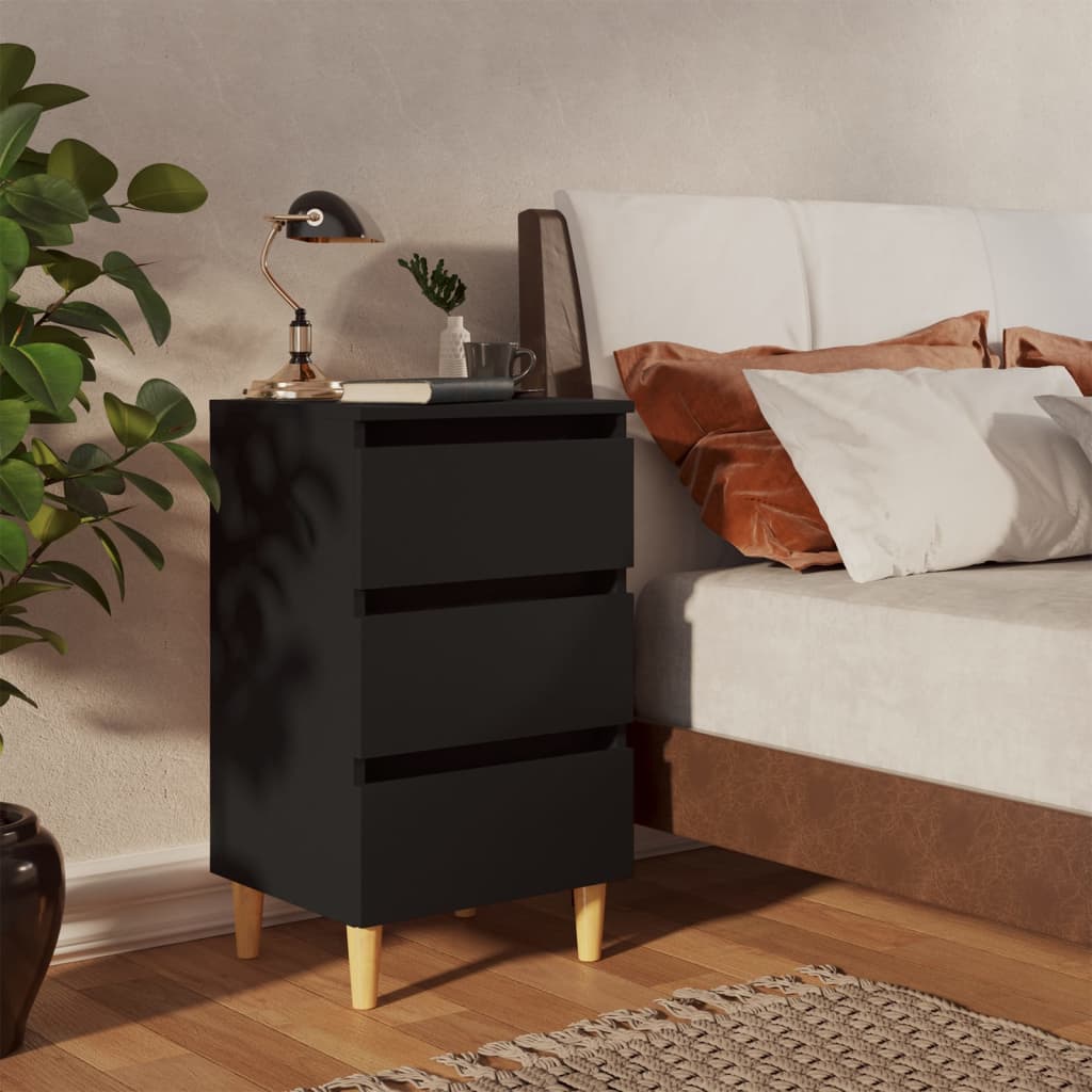 Comodino Con Gambe In Legno Massello Nero 40x35x69 cm