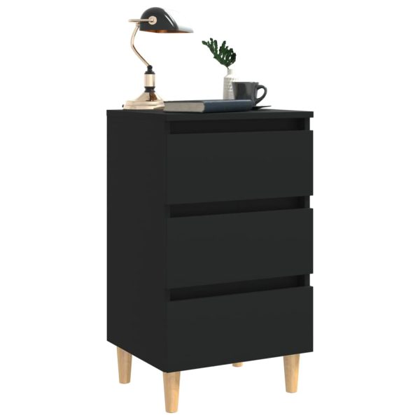 Comodino Con Gambe In Legno Massello Nero 40x35x69 cm - Image 3
