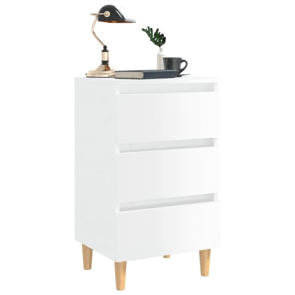 Comodini Con Gambe In Legno 2pz Bianco Lucido 40x35x69 cm - Image 3
