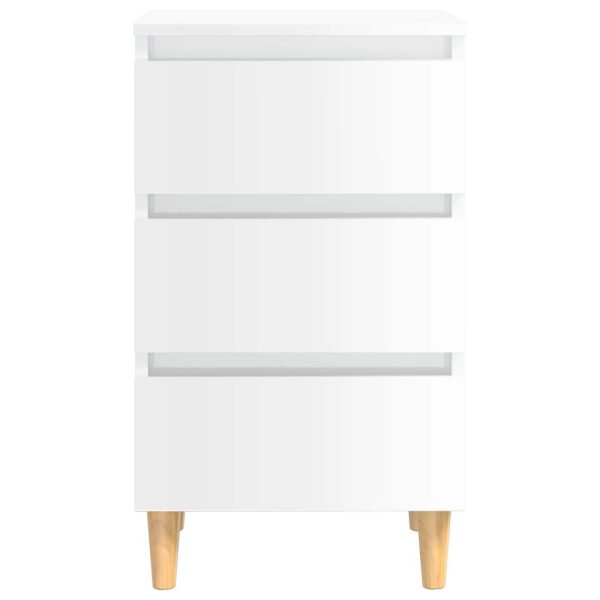 Comodini Con Gambe In Legno 2pz Bianco Lucido 40x35x69 cm - Image 5
