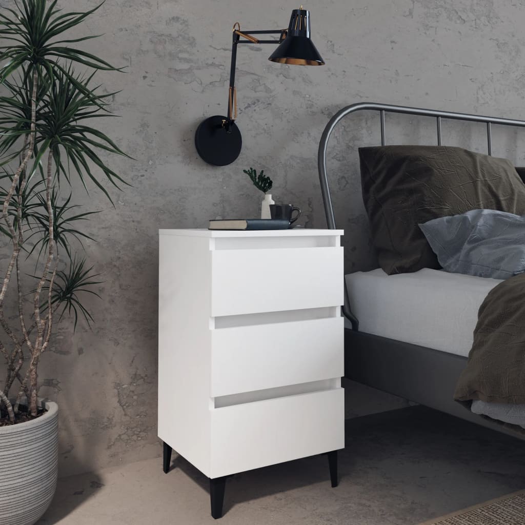 Comodino Con Gambe In Metallo Bianco 40x35x69 cm
