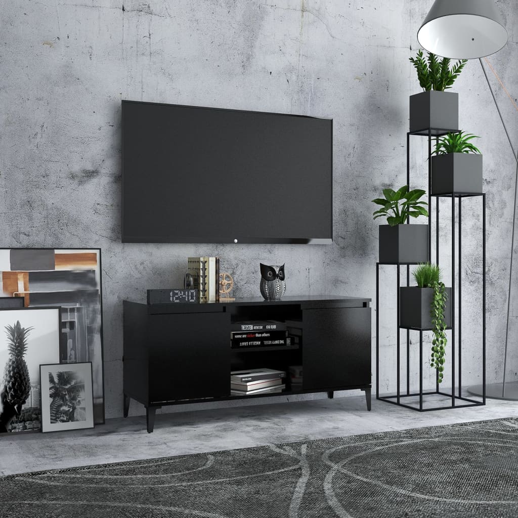 Mobile Tv Con Gambe In Metallo Nero 103,5x30x50 cm
