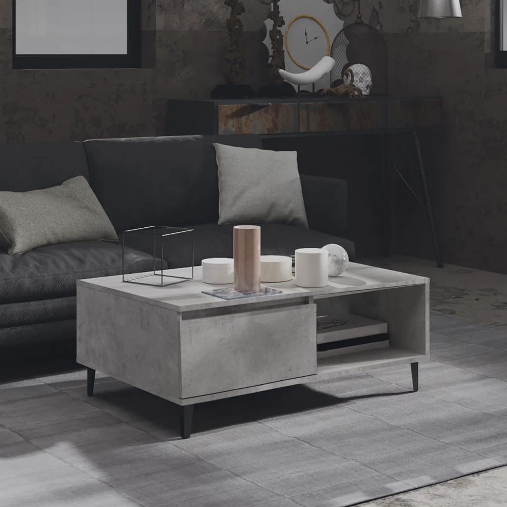 Tavolino Da Salotto Grigio Cemento 90x60x35cm Legno Multistrato