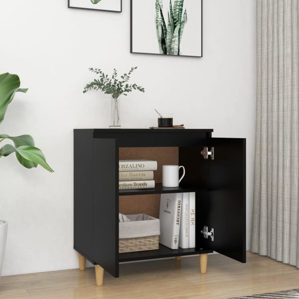 Credenza Con Gambe Legno Massello Nera 60x35x70 Cm Multistrato - Image 3