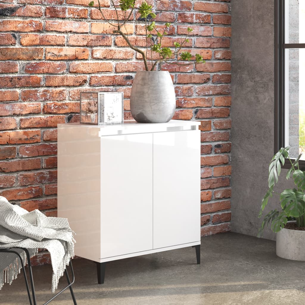 Credenza Bianco Lucido 60x35x70 Cm In Legno Multistrato