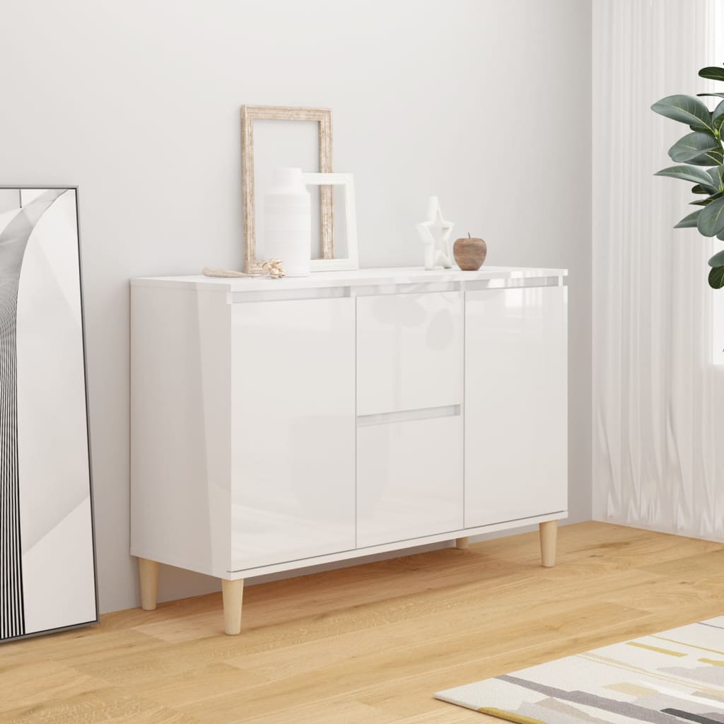 Credenza Bianco Lucido 101x35x70 Cm In Legno Multistrato