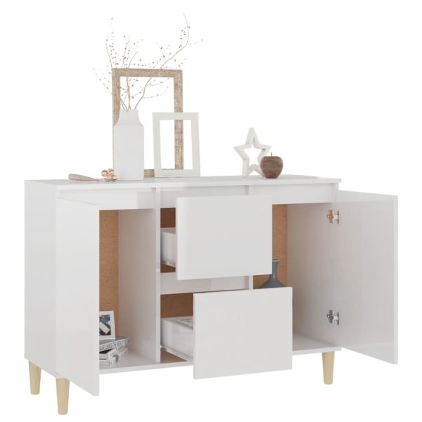 Credenza Bianco Lucido 101x35x70 Cm In Legno Multistrato - Image 3