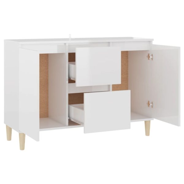 Credenza Bianco Lucido 101x35x70 Cm In Legno Multistrato - Image 4