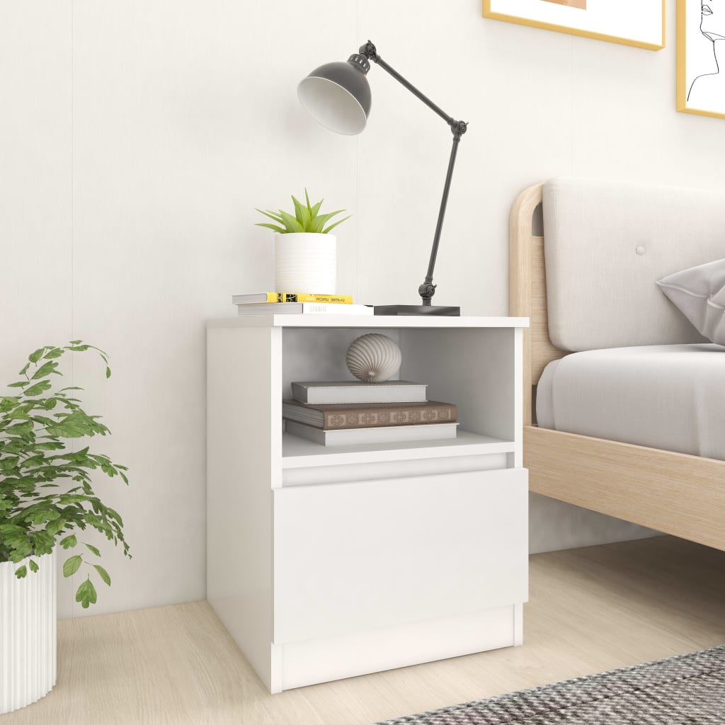 Comodini 2 Pz Bianchi 40x40x50 Cm In Legno Multistrato