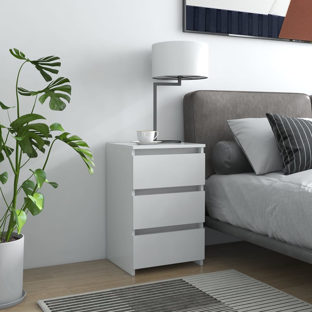 Comodino Bianco 40x35x62,5 Cm In Legno Multistrato