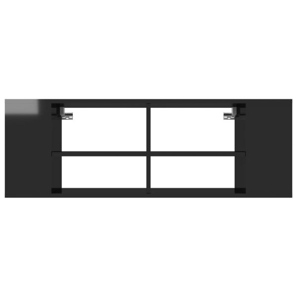 Mobile Tv Da Parete Nero Lucido 102x35x35 Cm Legno Multistrato - Image 4