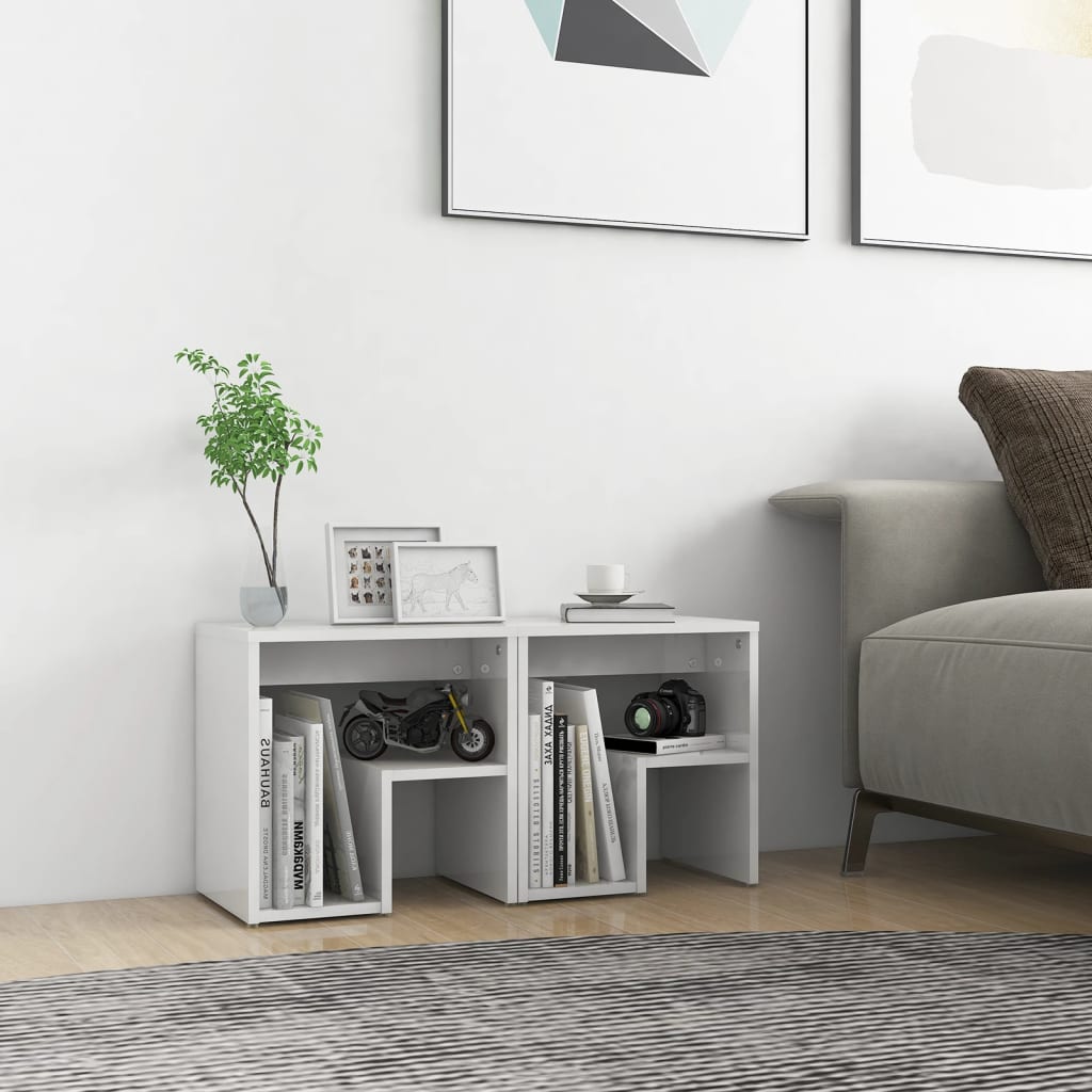 Comodini 2 Pz Bianco Lucido 40x30x40 Cm In Legno Multistrato