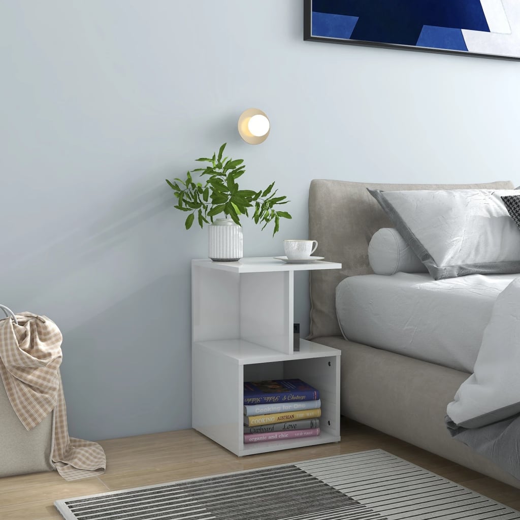 Comodino Bianco Lucido 35x35x55 Cm In Legno Multistrato