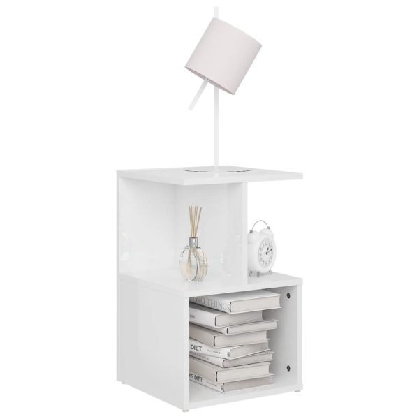 Comodino Bianco Lucido 35x35x55 Cm In Legno Multistrato - Image 3