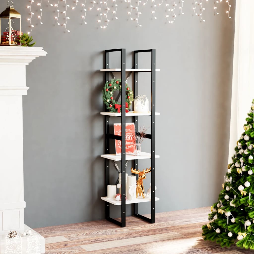 Libreria A 4 Ripiani Bianca 40x30x140 Cm In Massello Di Pino