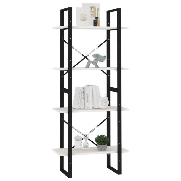 Libreria A 4 Ripiani Bianca 60x30x140 Cm In Massello Di Pino - Image 4