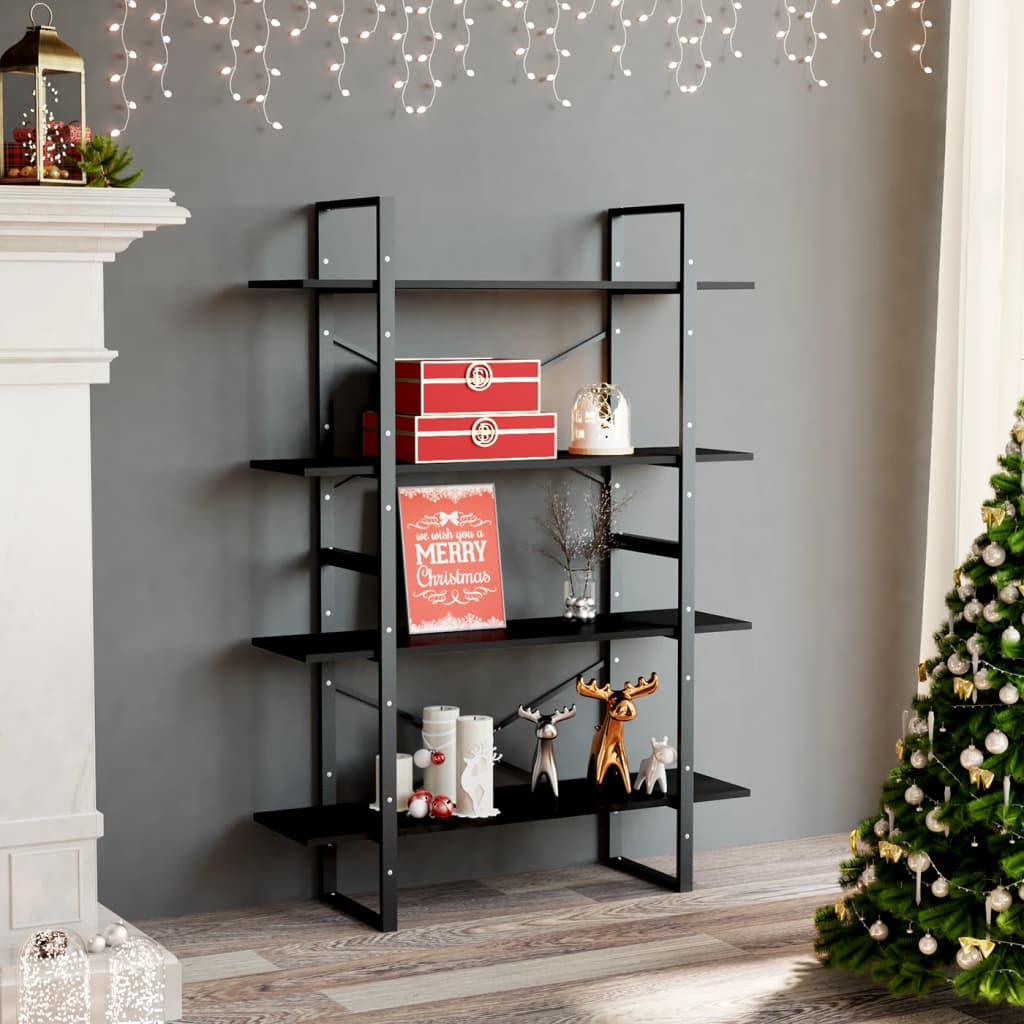 Libreria A 4 Ripiani Nera 100x30x140 Cm In Legno Multistrato