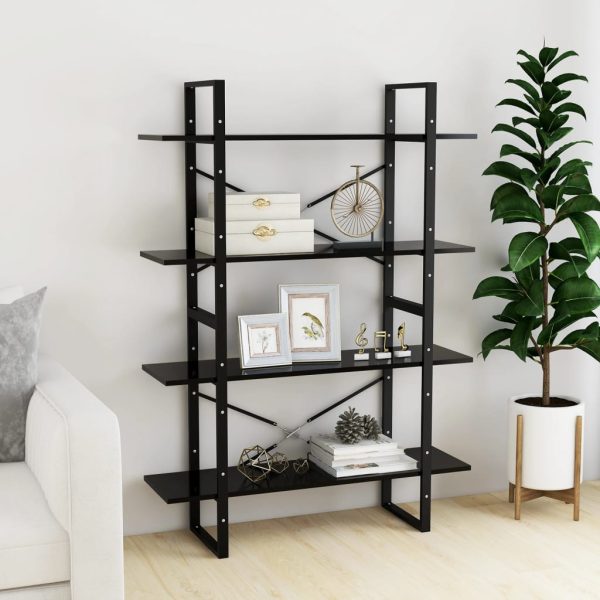 Libreria A 4 Ripiani Nera 100x30x140 Cm In Legno Multistrato - Image 3