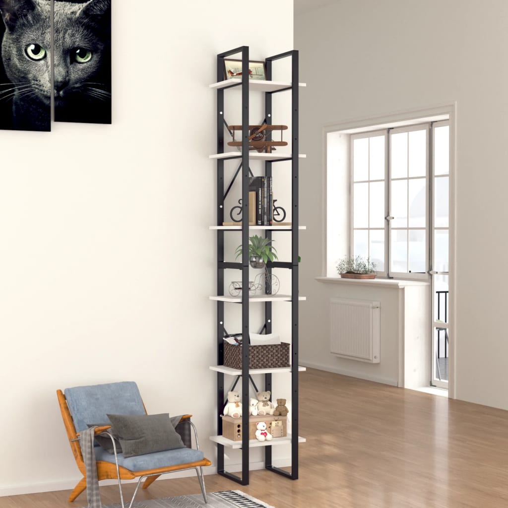 Libreria A 6 Ripiani Bianca 40x30x210 Cm In Legno Multistrato