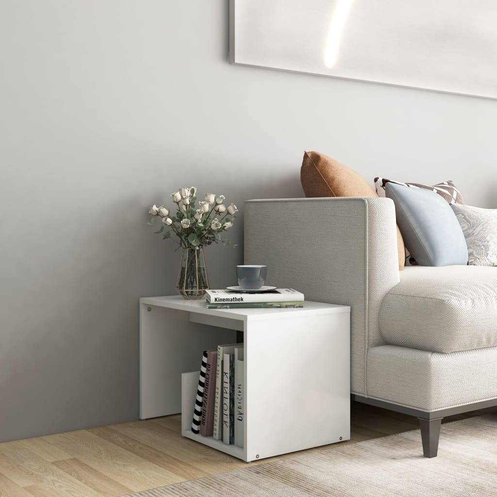 Tavolino Bianco 59x36x38 Cm In Legno Multistrato