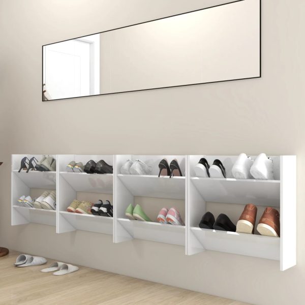 Scarpiere A Muro 4pz Bianco Lucido 60x18x60cm Legno Multistrato - Image 3