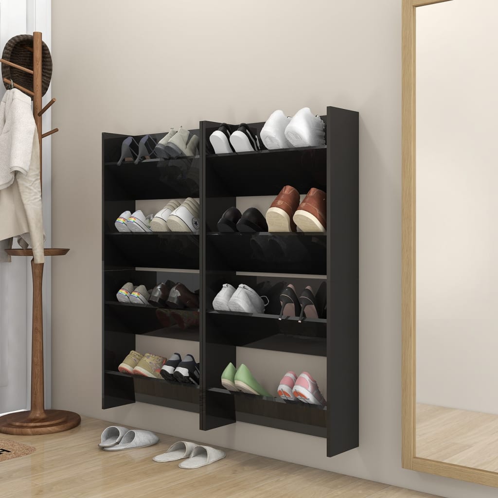 Scarpiere A Muro 4pz Nero Lucido 60x18x60cm Legno Multistrato